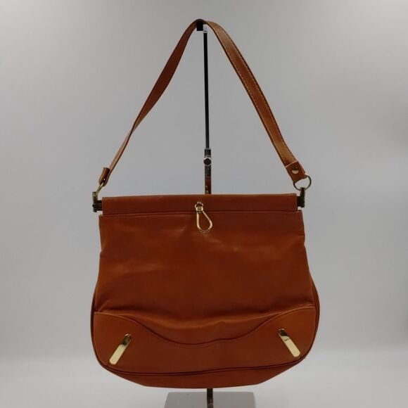 Chestnut brown pop open vintage purse shoulder bag faux leather gold hardware - Picture 1 of 12